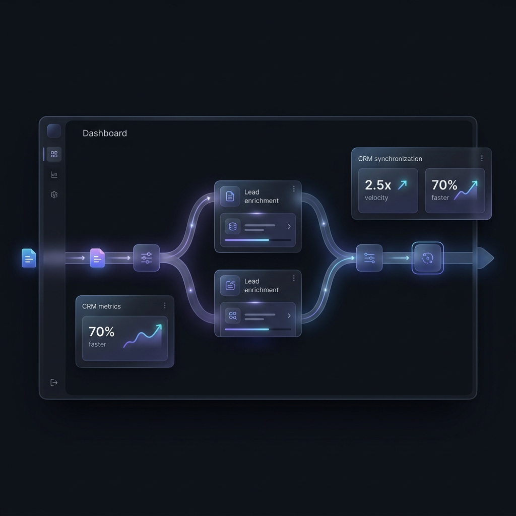 CRM automation pipeline dashboard showing data flows and lead velocity