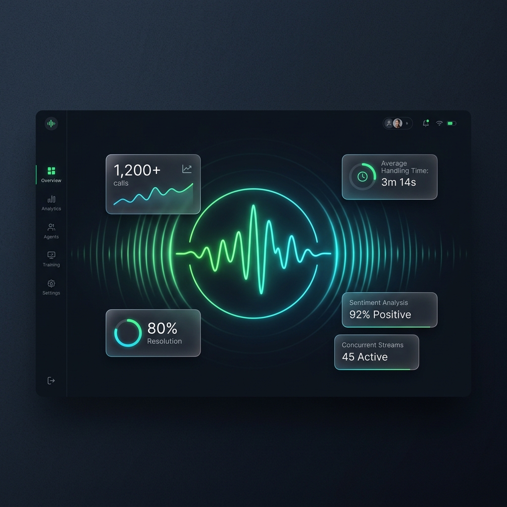AI Voice Agent dashboard showing waveforms and call metrics